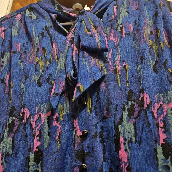 70s 80s Geraldine Vintage Secretary Dress with Neck Bow - Picture 3 of 3